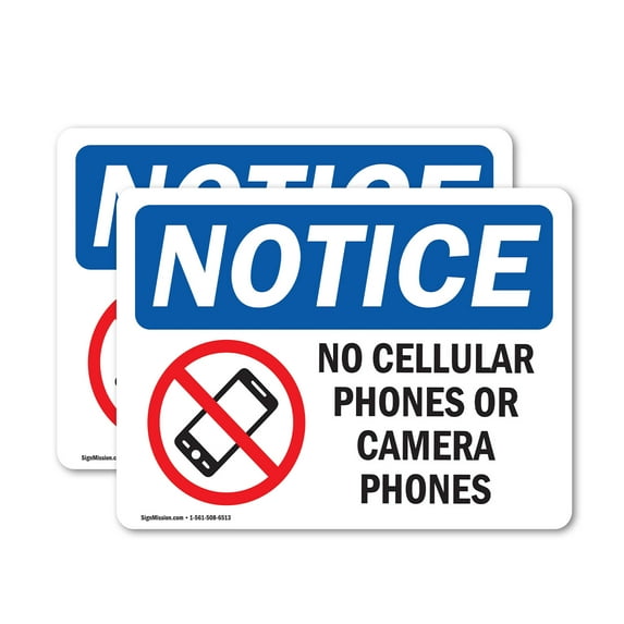 (2 Pack) No Cellular Phones Or Camera Phones Sign