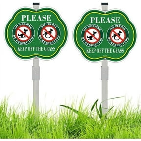2 Pack No Dog Poop Signs for Yard - PLEASE KEEP OFF THE GRASS Signs