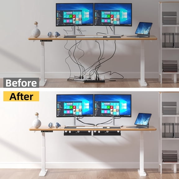 2-Pack No-Drill Under Desk Cable Management Trays with Adhesive Mounting, Wire Hider and Organizer System for Home and Office Desks