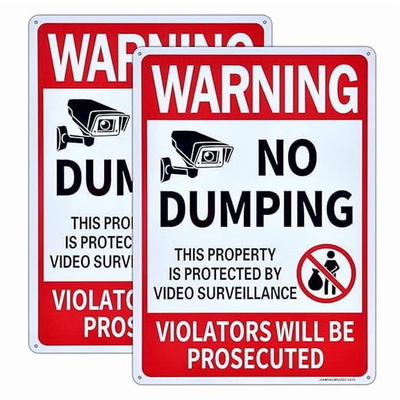 2 Pack No Dumping Signs Property Protected By Video Surveillance Sign 12"x 8" Metal Aluminum Signs For Outdoor & Indoor