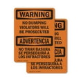 thumbnail image 1 of (2 Pack) No Dumping Violators Prosecuted Bilingual OSHA Warning Sign, 1 of 7