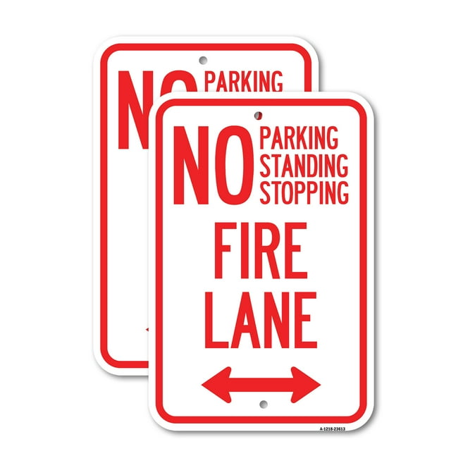 (2 Pack) No Parking Standing or Stopping Fire Lane with Bidirectional