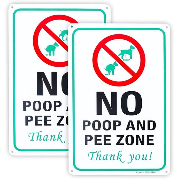 2 Pack No Pee and Poop Zone Dog Yard Sign, 12"x 8" Aluminum Reflective Sign Rust Free Aluminum-UV Protected and Weatherproof