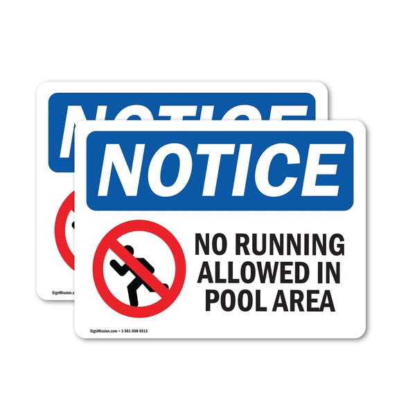 (2 Pack) No Running Allowed In Pool Area Sign