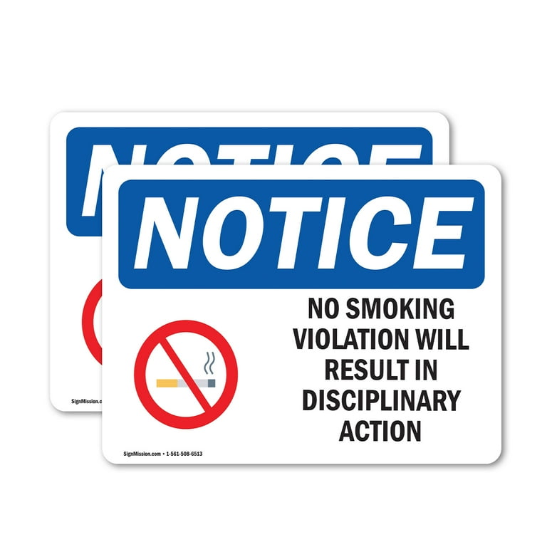 tobacco violation Laws and Violations Great for indoor or outdoor use (2 Pack) No Smoking Violation