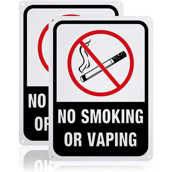 2 Pack No Smoking or Vaping Warning Signs 7x10 inches 40 Mil Aluminum Stop Smoking Signs