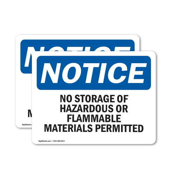 (2 Pack) No Storage Of Hazardous Or Flammable Materials OSHA Notice Sign