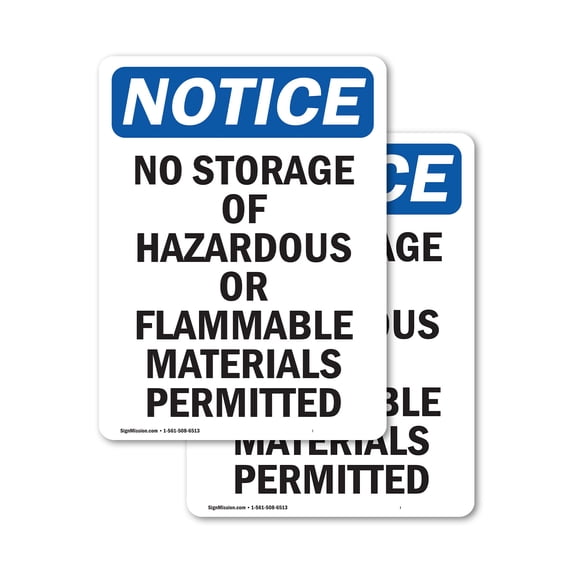 (2 Pack) No Storage Of Hazardous Or Flammable OSHA Notice Sign