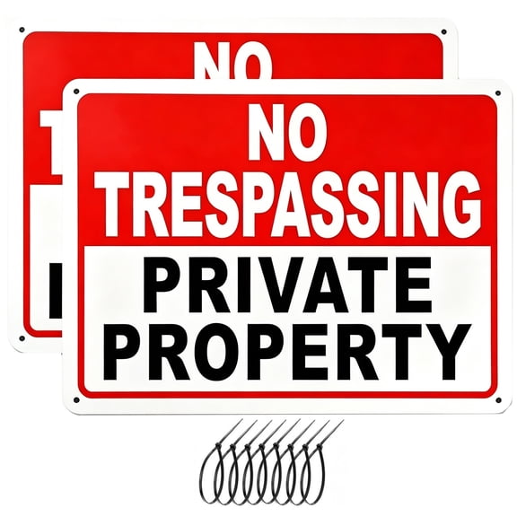 2 Pack No Trespassing Signs Private Property 10x7 Inch Rust-free Aluminum with UV Print Reflective Warning Sign for Yard, Fence, Gate, Farm, Driveway