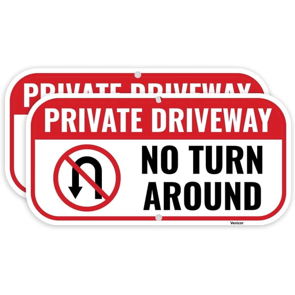 2 Pack No Turn Around Driveway Sign, 8 x 12 Inches - Aluminum - Private Drive Way No Turnaround Sign/Without a frame