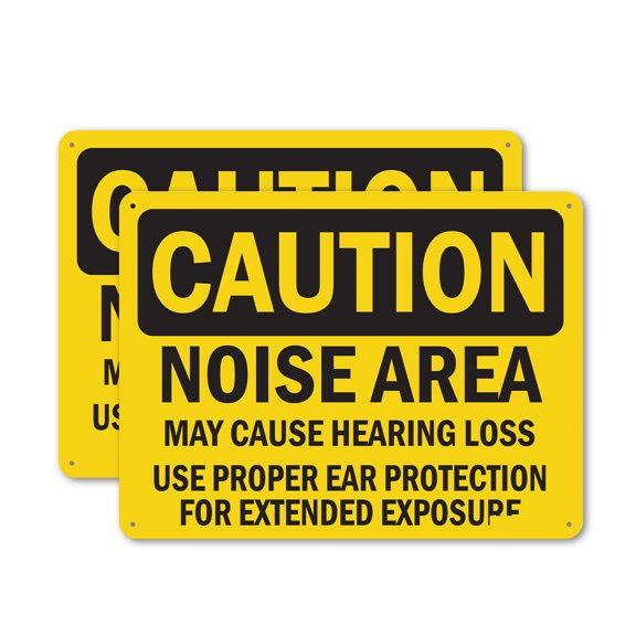 (2 Pack) Noise Area May Cause Hearing Loss Use Proper Ear Protection For Extended Exposure OSHA Caution Sign