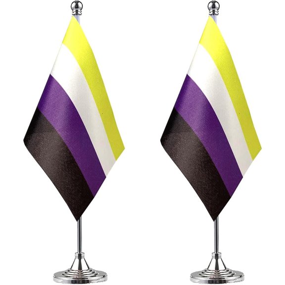 2 Pack Non-Binary NB Pride Rainbow Desk Flag Small Mini Gay LGBT Table Flags With Stand Base,Rainbow Mardi Gras Festival Events Celebration Decorations