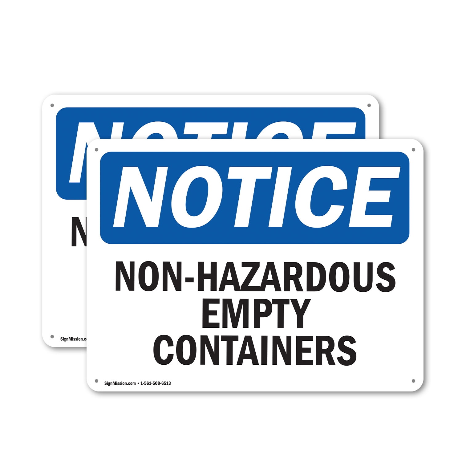 Container Only Sign (2 Pack) Non-Hazardous Empty Containers OSHA Notice Sign 10 Inch X 7 ...
