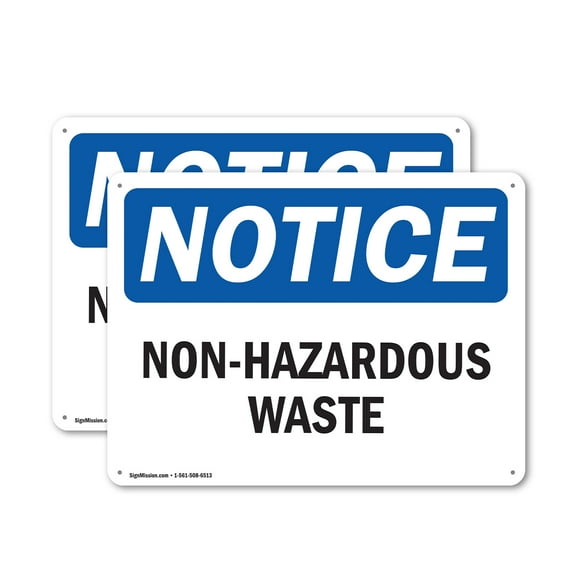 (2 Pack) Non-Hazardous Waste OSHA Notice Sign 14 Inch X 10 Inch Plastic Sign, Weather Resistant, UV Protected for Workplace, Business, and Construction Site, Made in the USA