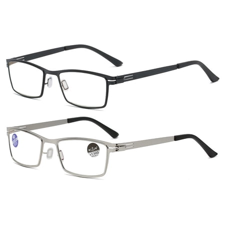 2 Pack Non-Hinge Portable Steel Blue Light Blocking Business Reading Glasses