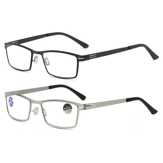2 Pack Non-Hinge Portable Steel Blue Light Blocking Business Reading Glasses