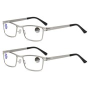 2 Pack Non-Hinge Portable Steel Blue Light Blocking Business Reading Glasses