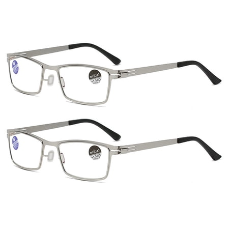 2 Pack Non-Hinge Portable Steel Blue Light Blocking Business Reading Glasses