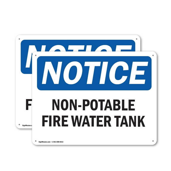 (2 Pack) Non-Potable Fire Water Tank OSHA Notice Sign 18 Inch X 12 Inch Plastic Sign, Weather Resistant, UV Protected for Workplace, Business, and Construction Site, Made in the USA