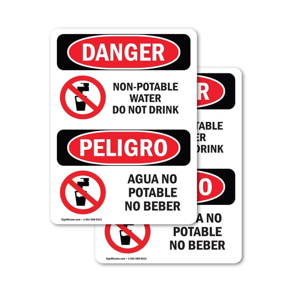 (2 Pack) Non-Potable Water Do Not Drink Bilingual OSHA Danger Sign