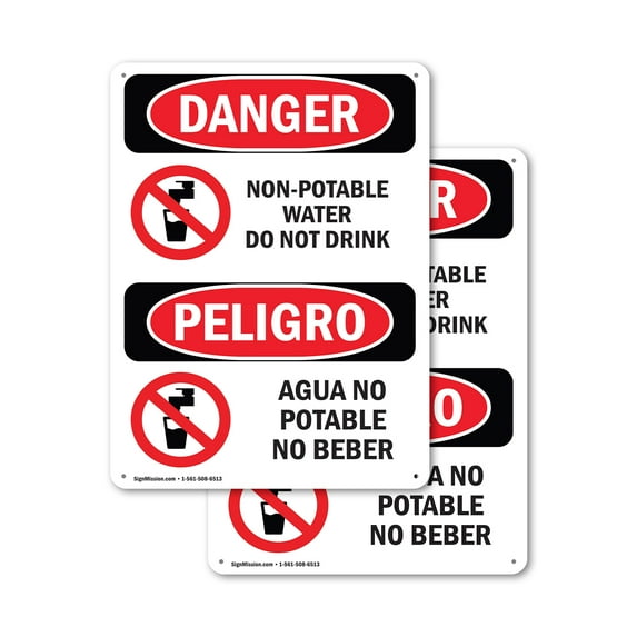 (2 Pack) Non-Potable Water Do Not Drink Bilingual OSHA Danger Sign 10 Inch X 14 Inch Plastic Sign, Weather Resistant, UV Protected for Workplace, Business, and Construction Site, Made
