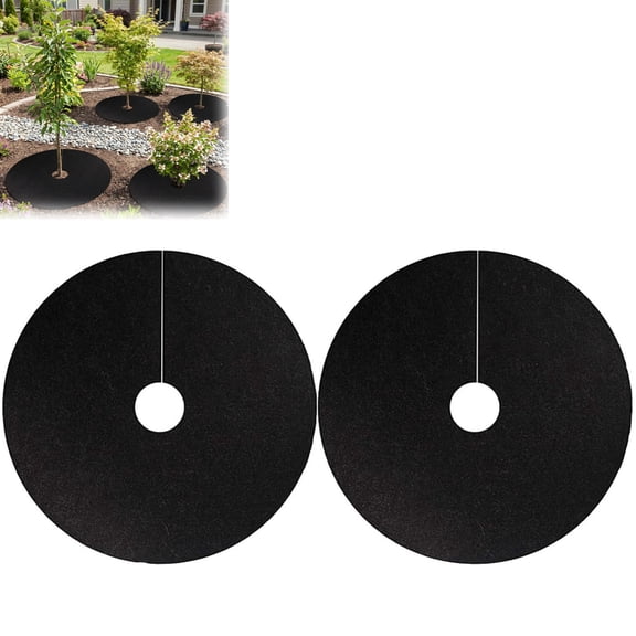 2 Pack Non Woven Tree Rings, Round Base Barrier Fabric Cover for Landscaping, Gardening, Breathable Moisture Retention,Control Ground Cover