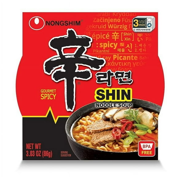 2-Pack Nongshim Shin Bowl Noodle Soup, Gourmet Spicy, 3.03 Ounce