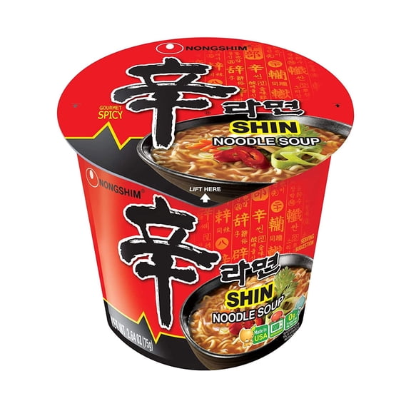 [2 Pack] Nongshim Shin Cup Noodle Soup, Gourmet Spicy, 6 - 2.64 Ounce (Total 12 Count)