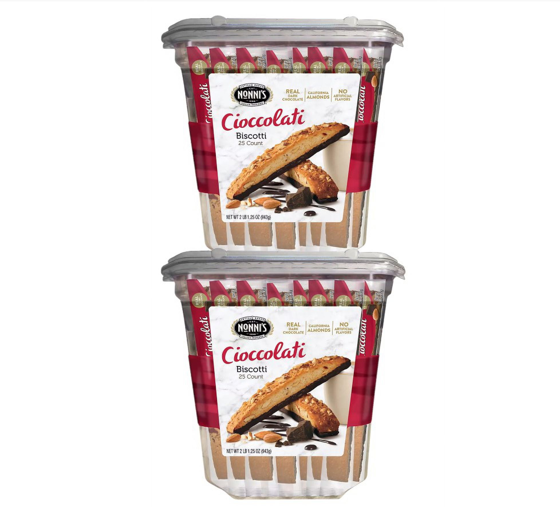 2 Pack Nonni’s Cioccolati Biscotti, Almond Dark Chocolate, 25 Count