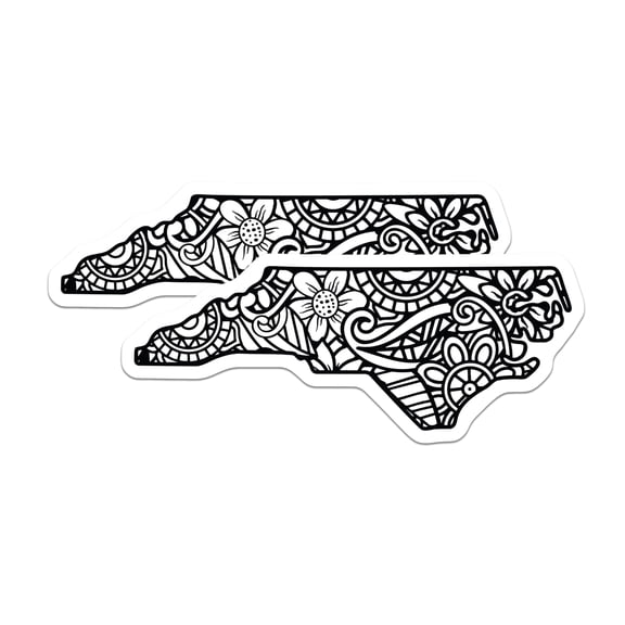(2 Pack) North Carolina State Outline Magnets - Intricate Floral Mandala Pattern - NC Souvenir Home Fridge Decoration - 5 Inches On Longest Side - Thick Durable Magnet - Made in USA - MAG19181