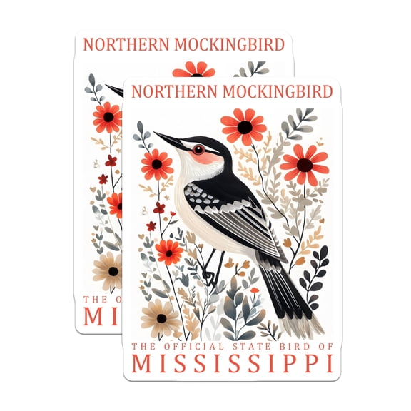 (2 Pack) Northern Mockingbird Magnets - Bird Lover - Mississippi State Bird Decor - 5" On Longest Side - Premium Magnet - for Cars, Refrigerators, Toolboxes, Lockers - Made in USA - MAG18243
