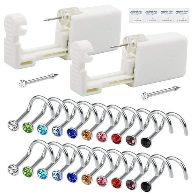 2 Pack Nose Piercing Kit, Disposable Safety Nose Piercing Gun Kit with