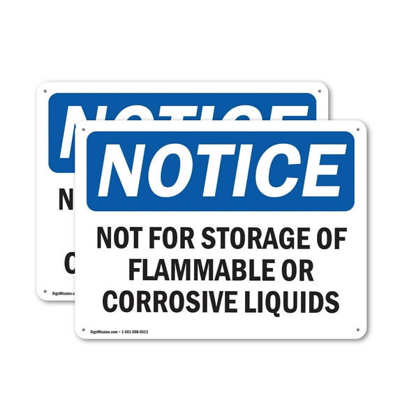 (2 Pack) Not For Storage Of Flammable Or Corrosive Liquids OSHA Notice Sign 14 Inch X 10 Inch Plastic Sign, Weather Resistant, UV Protected for Workplace, Business, and Construction