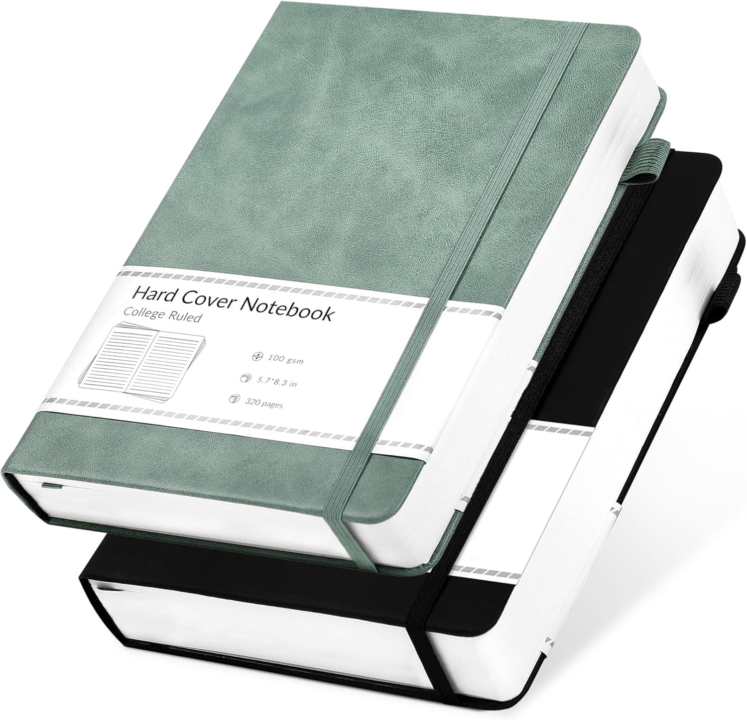 2 Pack Notebooks Journals for Women Men Hardcover A5 Journaling Notebooks Leather Journals for Writing Thick Journal Supplies Diary, Green& Black