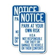 thumbnail image 1 of (2 Pack) Notice - Park at Your Own Risk H.O.A. Not Responsible for Theft or Damage to Vehicles or Their Contents | 18" X 24" Heavy-Gauge Aluminum Sign | Rust Free Aluminum, Weather, 1 of 4