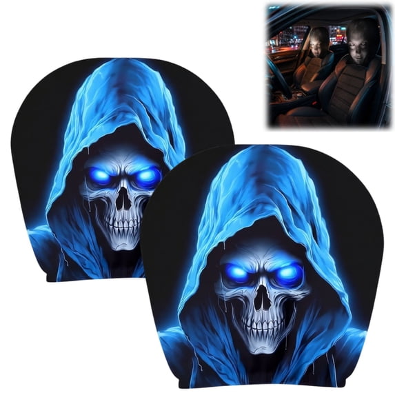 2 Pack Novelty Ghost Headrest Covers for Cars, Upgraded Snug Fit Car Headrest Cover with Breathable Polyester, Holiday Auto Seat Protector for Vehicle Decorations & Accessories