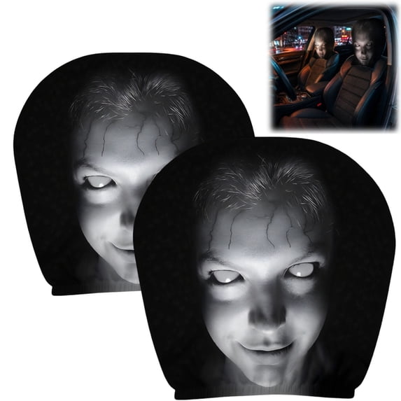 2 Pack Novelty Ghost Headrest Covers for Cars, Upgraded Snug Fit Car Headrest Cover with Breathable Polyester, Holiday Auto Seat Protector for Vehicle Decorations & Accessories