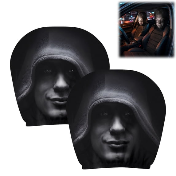 2 Pack Novelty Ghost Headrest Covers for Cars, Upgraded Snug Fit Car Headrest Cover with Breathable Polyester, Holiday Auto Seat Protector for Vehicle Decorations & Accessories