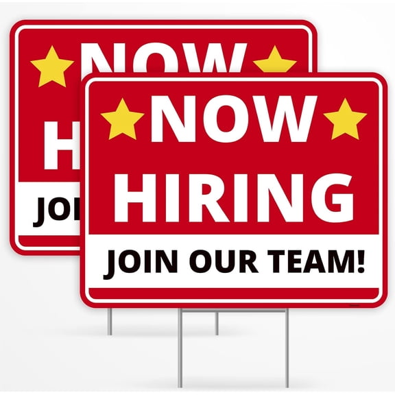 2 Pack Now Hiring Sign, 12 Inches by 8 Inches - Signs - - Help Wanted Hiring Signs for Business Metal Tin Signs/Without a frame