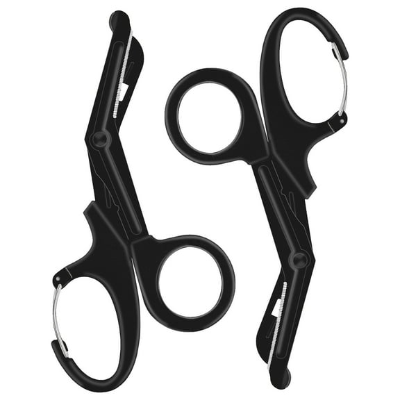 2 Pack Nurses Scissors - 7.5 inch Bandage Scissors for Nurses with Carabiner, Fluoride-Coated Non-Stick Blades Stainless Steel Trauma Shears for Nurses, Doctors, and Nursing Students (Black)
