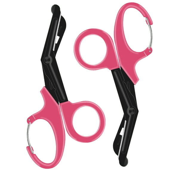 2 Pack Nurses Scissors - 7.5 inch Bandage Scissors for Nurses with Carabiner, Fluoride-Coated Non-Stick Blades Stainless Steel Trauma Shears for Nurses, Doctors, and Nursing Students (Pink)
