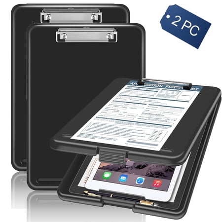 2 Pack Nursing Clipboard with Storage | Heavy Duty A4 Writing Clipboard with Compartment Organizer for Medical Professionals, Teachers, Office Staff-Black