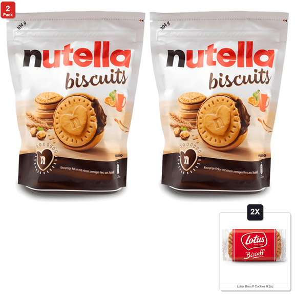 2 Pack | Nutella Biscuits Resealable Bag, 10.72 Oz & 2x Lotus Biscoff Cookies 0.2oz