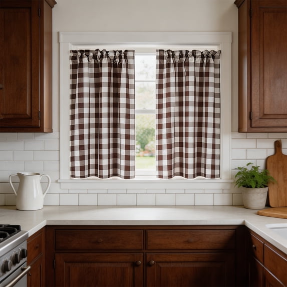 2-Pack Nylon Short Curtain Panels, Light Filtering & Heat Insulating, 63" Length for Basement Windows, Partial Coverage