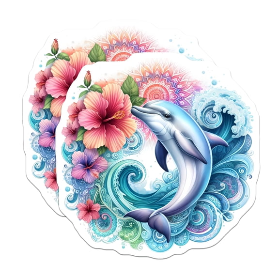 (2 Pack) Ocean Life Magnet - Sea Creatures - Beach Decor - Coastal Theme - Hibiscus Flower - Vibrant Colors - 5" On Longest Side - Sticks to Smooth Flat Surfaces - Made in USA - MAG9490