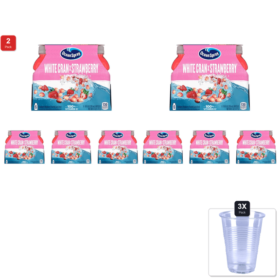 2 Pack | Ocean Spray White Cranberry Strawberry Juice Drink, 10 Fl Oz Bottles, 6 Count (Pack Of 4) & 3x Disposable Cup