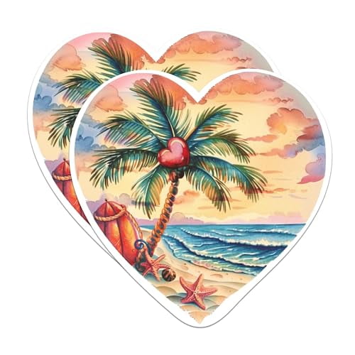 (2 Pack) Ocean Sunset Heart Shaped Magnets - Serene Coastal Sunset - 5 Inches On Longest Side - Premium Magnet - for Cars, Refrigerators, Toolboxes - Made in USA - MAG2099