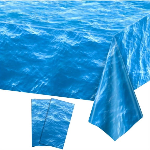 2 Pack Ocean Waves Plastic Tablecloth, 54 X 108Inch Disposable Water Print Table Cloths for Rectangle Table Ocean Party Decor Waterproof Tables Cover for Beach Pool Under The Sea Party Decoration
