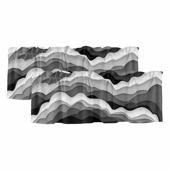 2 Pack Ocean Waves Valance for Window Gray White Wave Dark Gray Gradient Kitchen Valance Rod Pocket Short Curtain Topper Decorative Window Treatment for Living Room Bedroom 42"x18"