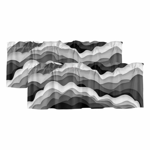 2 Pack Ocean Waves Valance for Window Gray White Wave Dark Gray Gradient Kitchen Valance Rod Pocket Short Curtain Topper Decorative Window Treatment for Living Room Bedroom 60"x18"